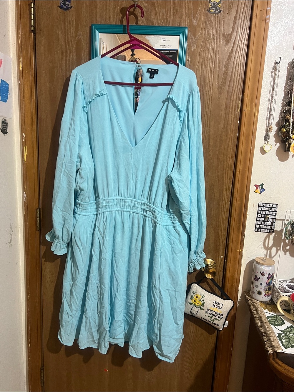torrid Light Aqua V-Neck Long Sleeve Dress